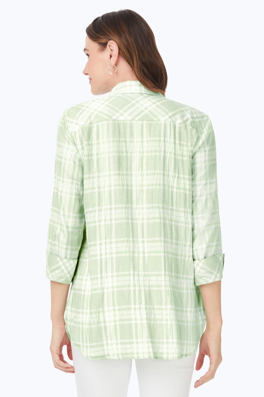 Women Foxcroft Tops | Germaine Puckered Spring Plaid Tunic