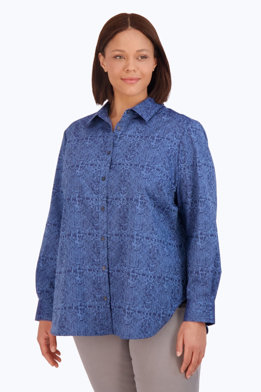 Women Foxcroft Tops | Boyfriend Plus Non-Iron Croc Jacquard Tunic