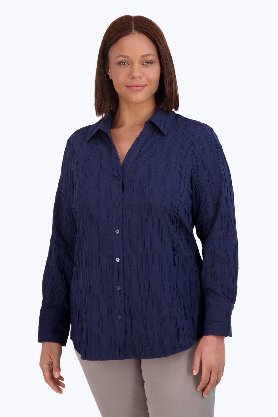 Women Foxcroft Tops | Mary Plus Solid Crinkle Shirt