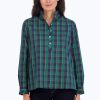 Women Foxcroft Tops | Mia No Iron Tartan Plaid Popover Navy/Green/Yellow Tartan