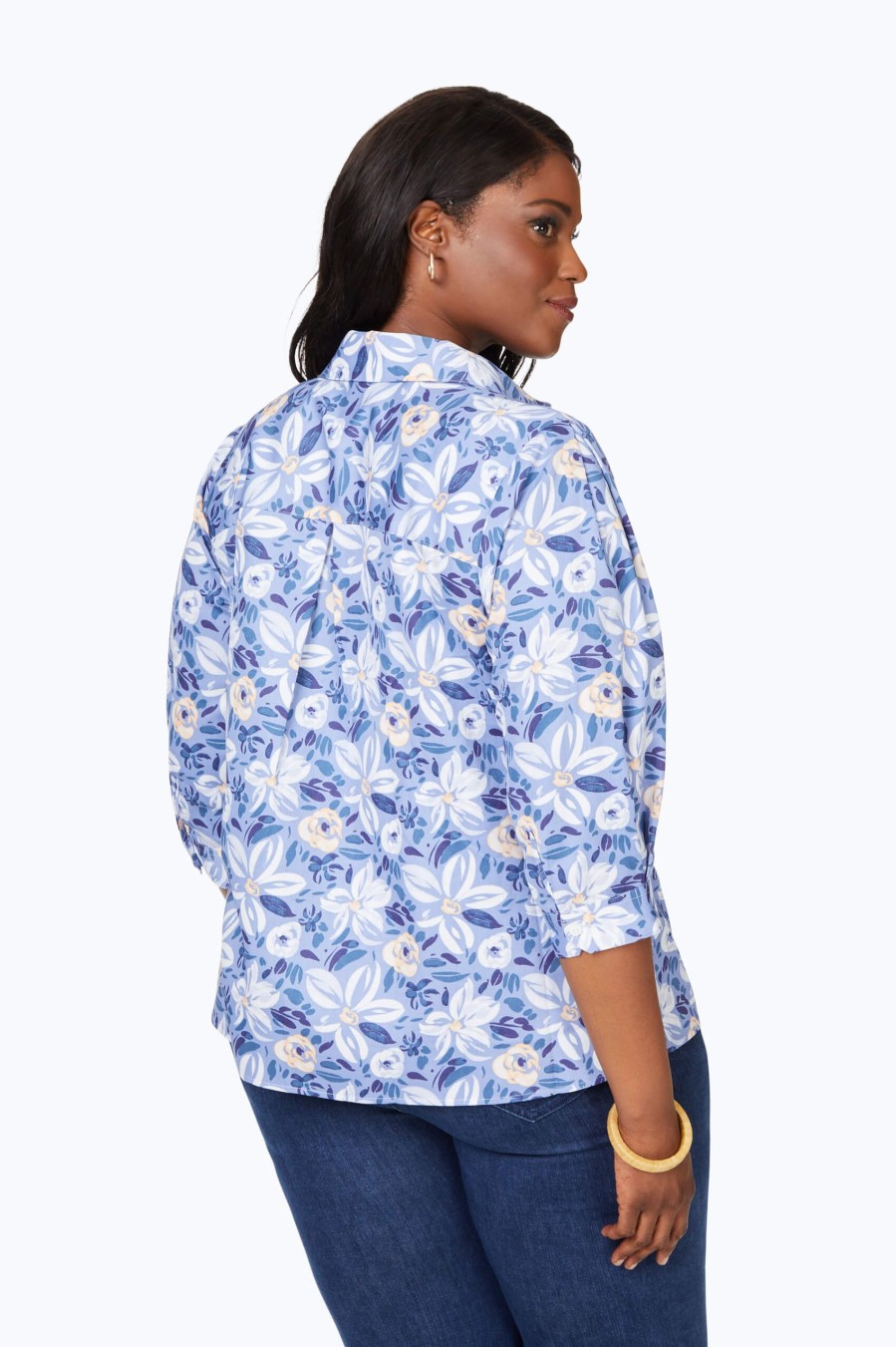 Women Foxcroft Tops | Plus Brushstroke Blossom Non-Iron Shirt Iris Bloom Brushstroke Blossoms