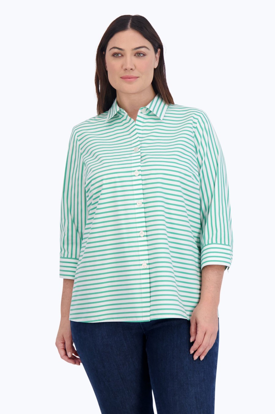 Women Foxcroft Tops | Kelly Plus Stretch No Iron Stripe Shirt