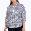 Women Foxcroft Tops | Charlie Plus No Iron Navy Geometric Shirt Navy/White Geometric Halves