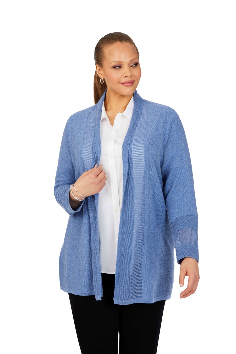 Women Foxcroft Sweaters | Plus Mixed Stitch Cardigan