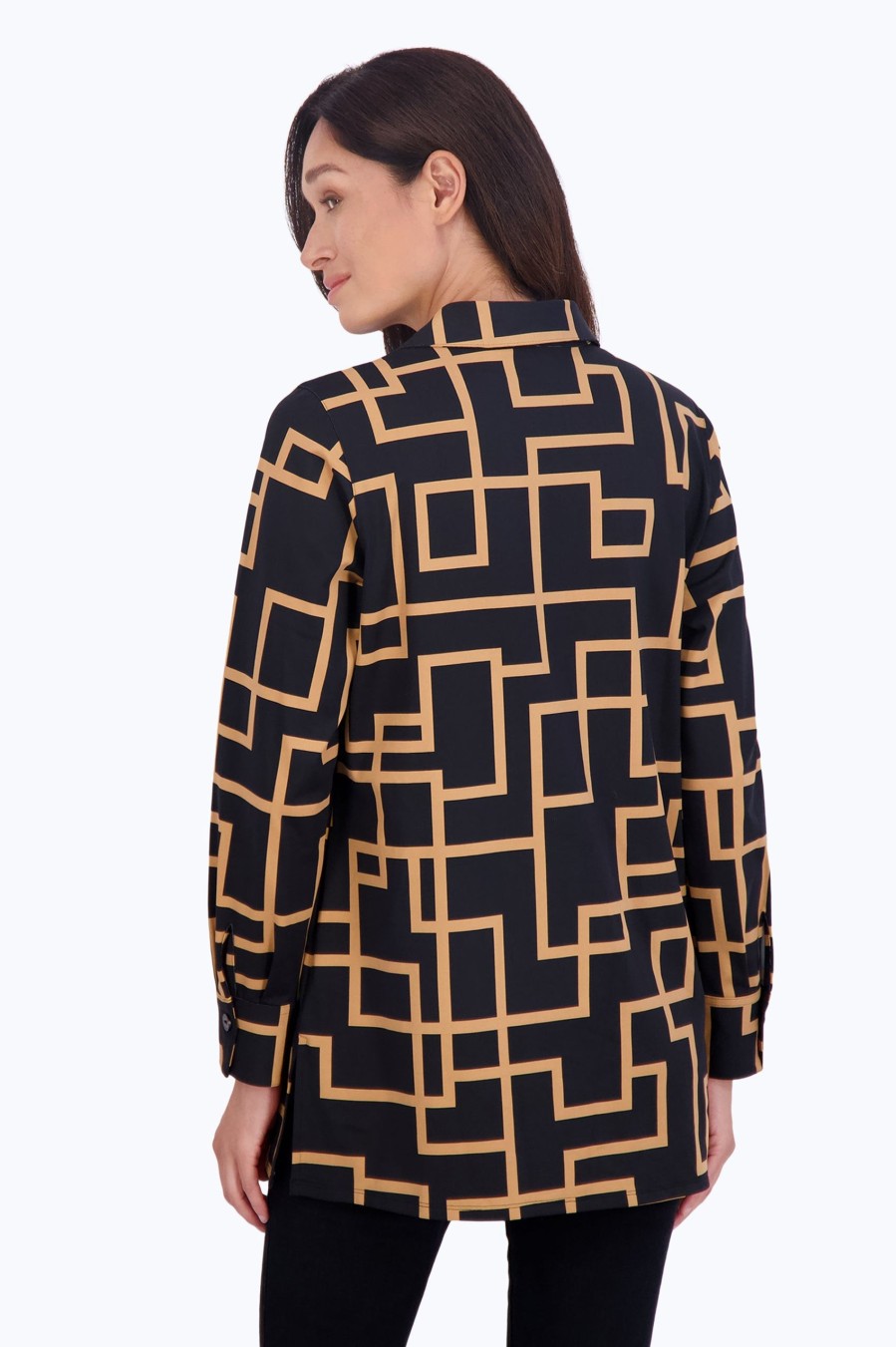 Women Foxcroft Tops | Pamela Maze Jersey Tunic Black Maze Print