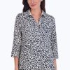 Women Foxcroft Tops | Sophia No Iron Leopard Print Popover Black/Birch Mini Leopard