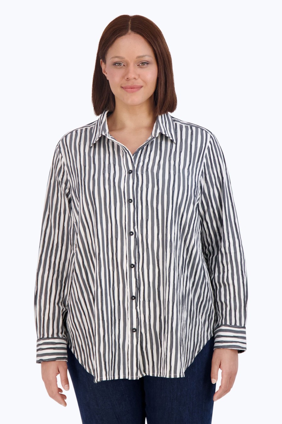 Women Foxcroft Tops | Boyfriend Plus Crinkle Stripe Combo Tunic