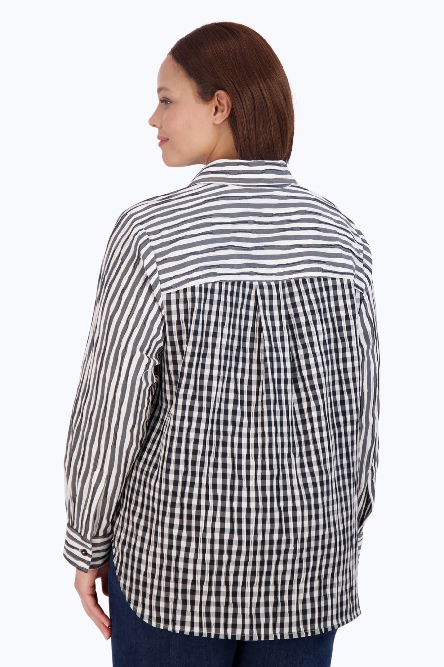 Women Foxcroft Tops | Boyfriend Plus Crinkle Stripe Combo Tunic