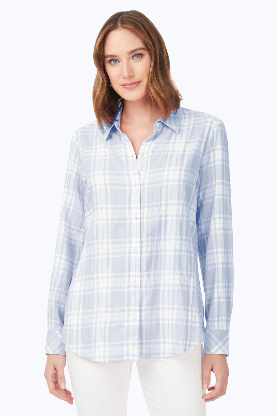 Women Foxcroft Tops | Rhea Puckered Spring Plaid Shirt