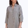 Women Foxcroft Tops | Andie Non-Iron Navy Stripe Shirt Navy/Neutral Stripe