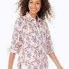 Women Foxcroft Tops | Sunset Floral Non-Iron Shirt Peach Sorbet Sunset Floral