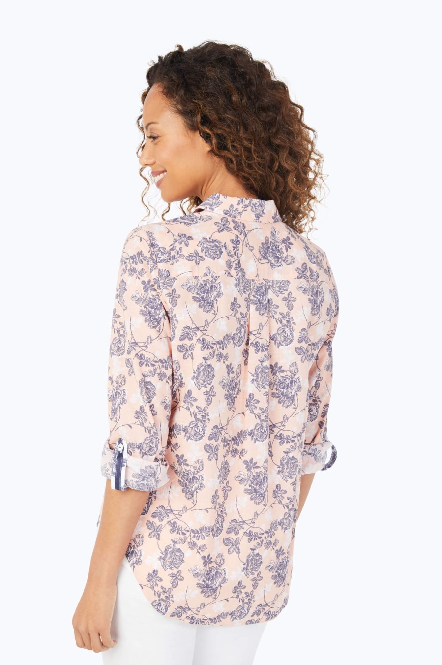 Women Foxcroft Tops | Sunset Floral Non-Iron Shirt Peach Sorbet Sunset Floral