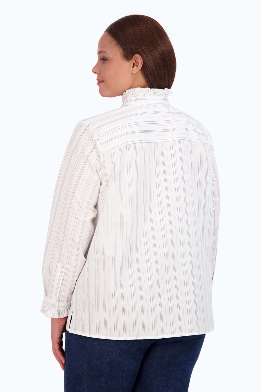 Women Foxcroft Tops | Mia Plus No Iron Lurex Stripe Popover