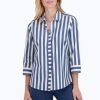 Women Foxcroft Tops | Luna Stretch No Iron Indigo Stripe Shirt Indigo Cedar Stripe