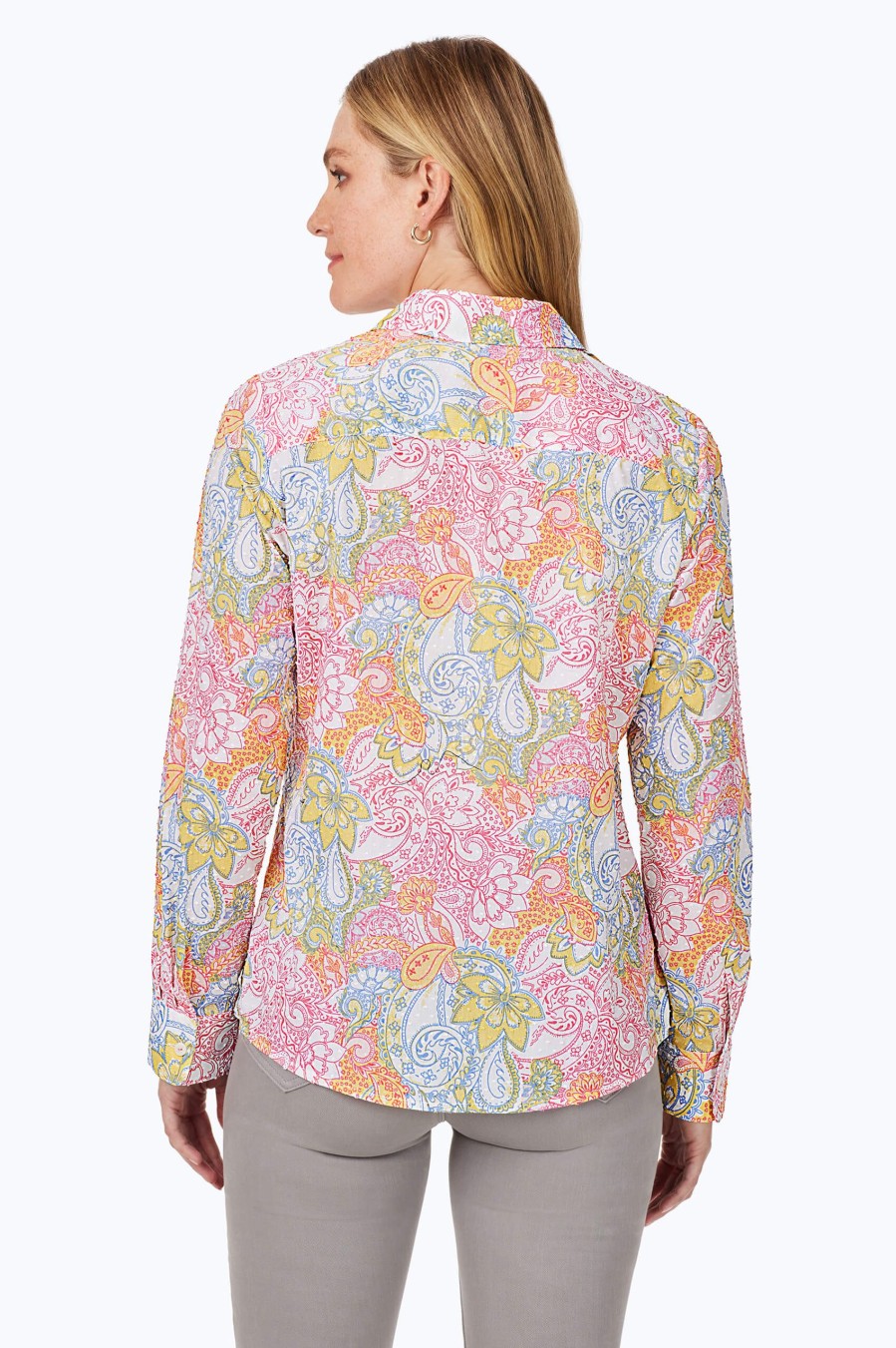 Women Foxcroft Tops | Ava Beach Batik Shirt French Rose Batik