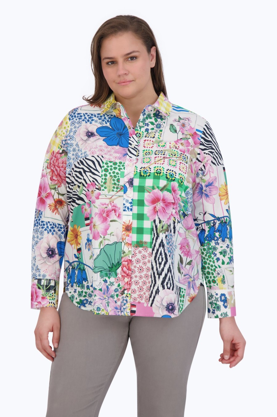 Women Foxcroft Tops | Meghan Plus No Iron Spring Conversational Shirt Multi Spring Conversational