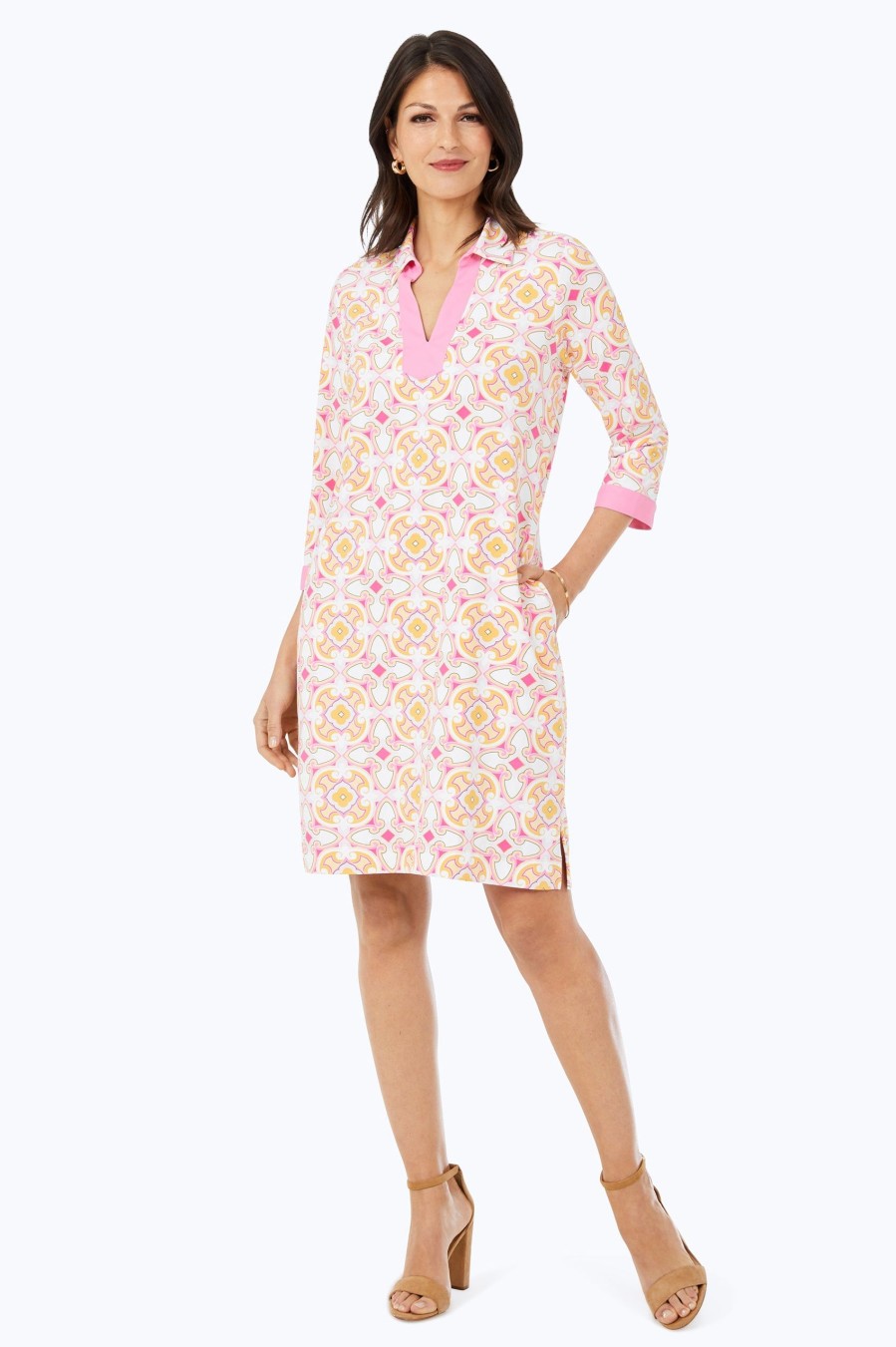 Women Foxcroft Dresses | Angel Medallions Jersey Dress Pink Champagne Medallions