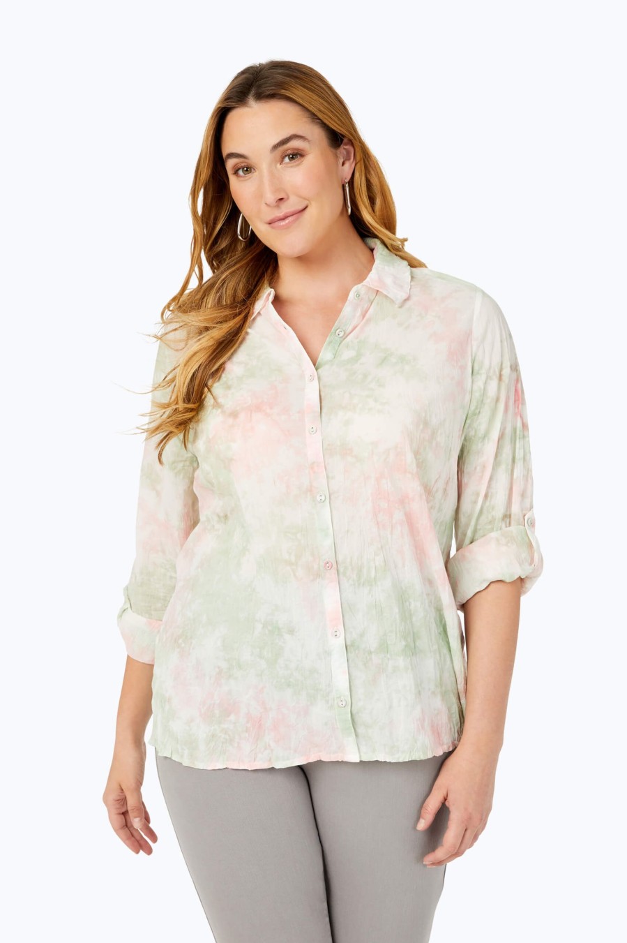 Women Foxcroft Tops | Zoey Plus Shirt Rose Blossom Tie Dye