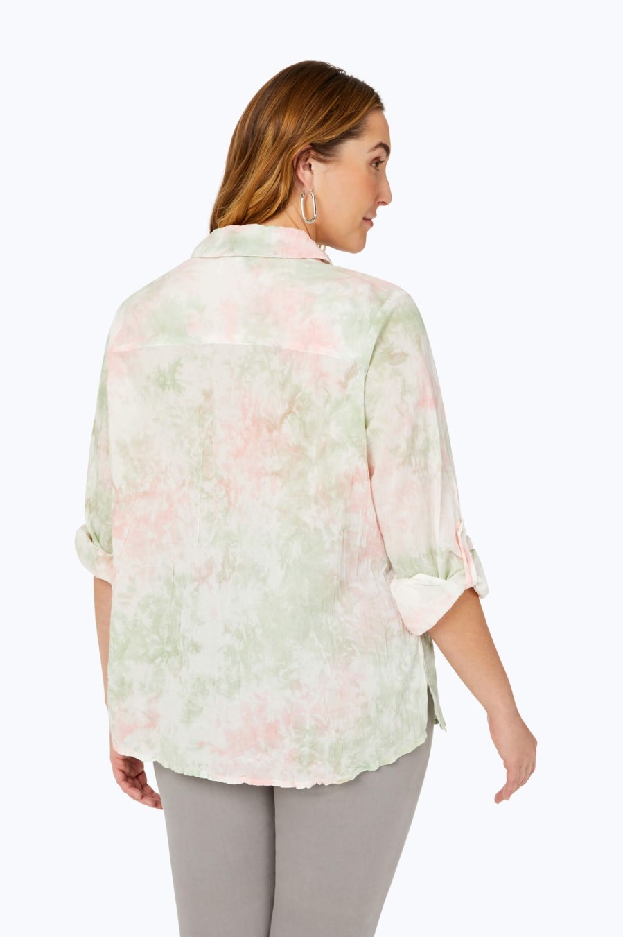 Women Foxcroft Tops | Zoey Plus Shirt Rose Blossom Tie Dye