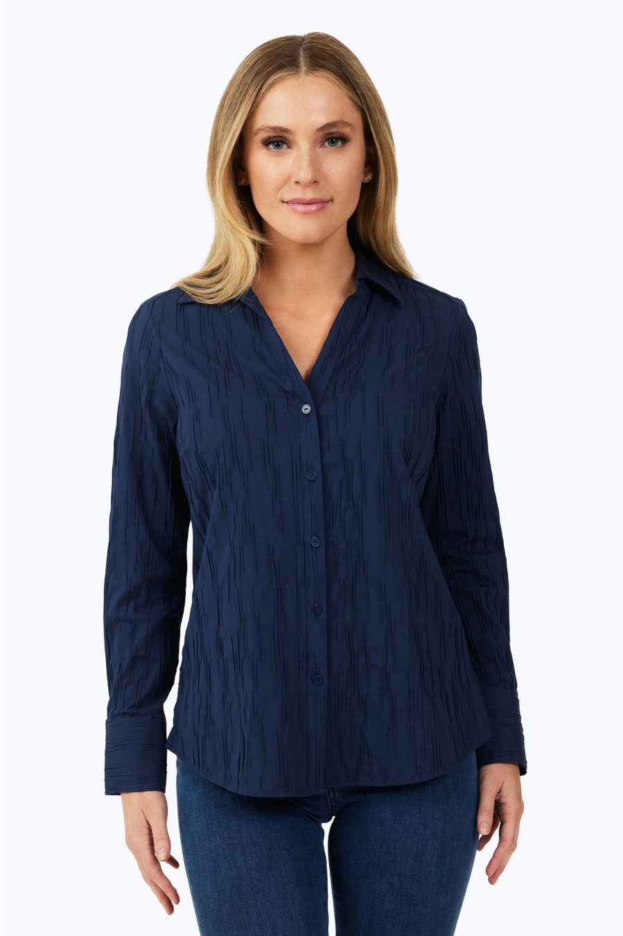 Women Foxcroft Tops | Mary Solid Crinkle Shirt