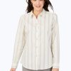 Women Foxcroft Tops | Chic Stripe Non-Iron Shirt Ivory Multi Chic Stripe