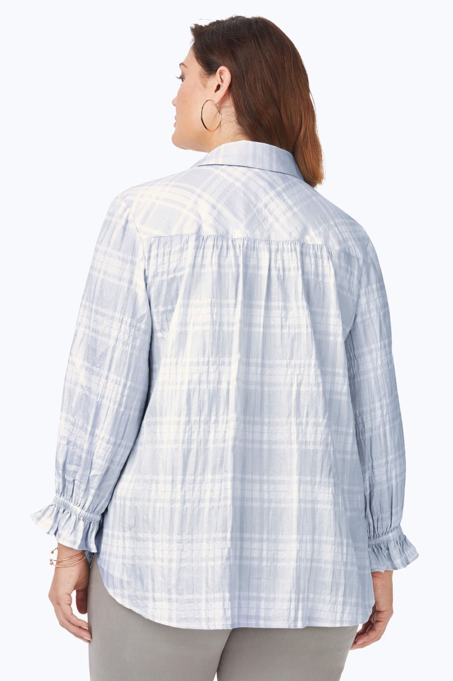 Women Foxcroft Tops | Caspian Plus Puckered Spring Plaid Shirt