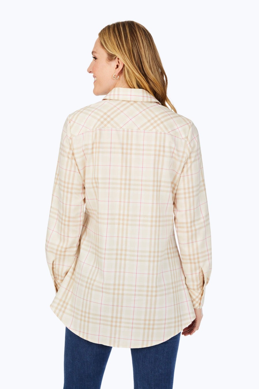 Women Foxcroft Tops | Cici Non-Iron Warm Plaid Tunic Birchwood Warm Plaid