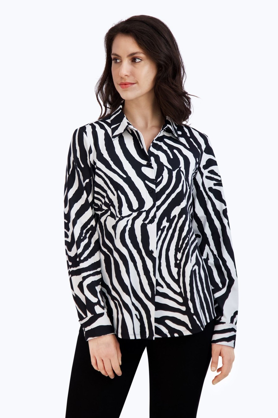 Women Foxcroft Tops | Dianna Zebra Jersey Shirt Black Zebra