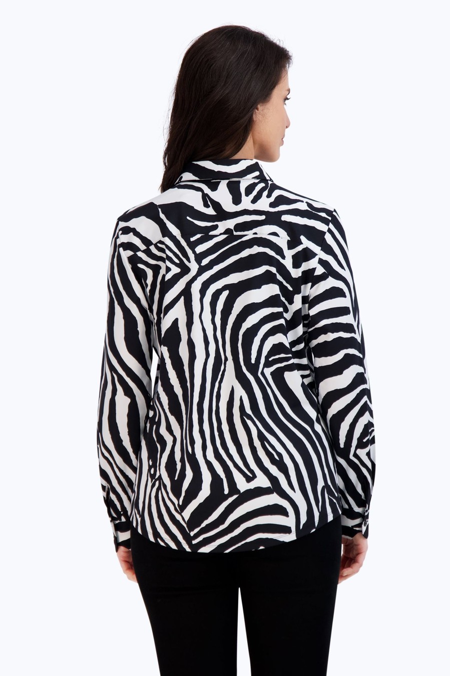 Women Foxcroft Tops | Dianna Zebra Jersey Shirt Black Zebra