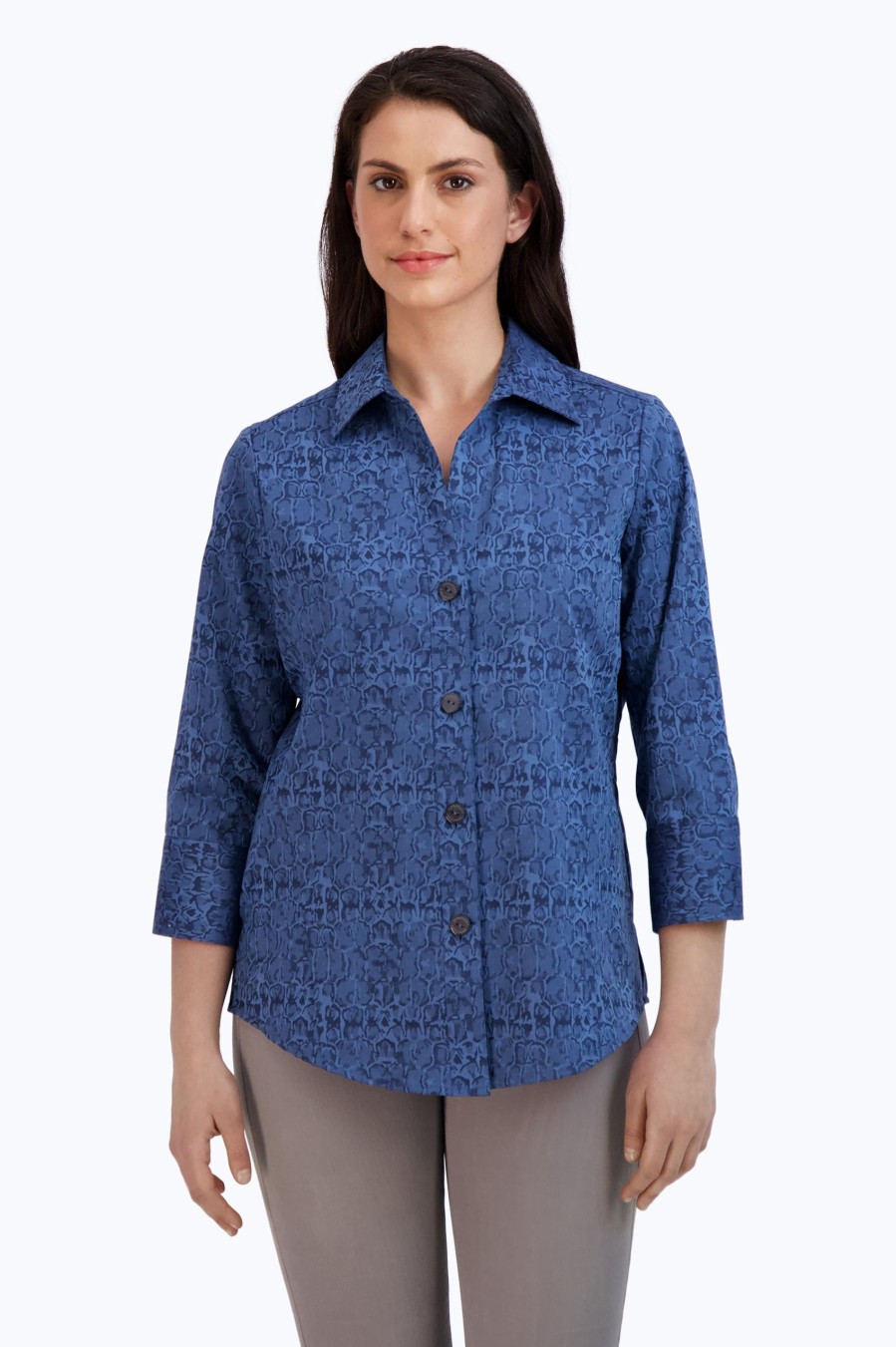 Women Foxcroft Tops | Paityn Non-Iron Croc Jacquard Shirt