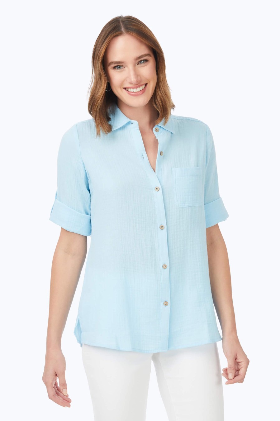 Women Foxcroft Tops | Tamara Cotton Gauze Shirt