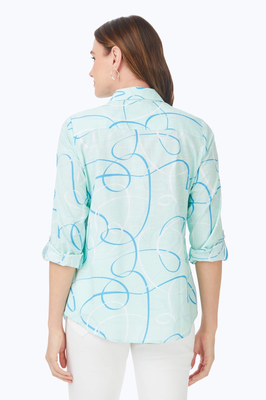 Women Foxcroft Tops | Zoey Non-Iron Sun Swirls Shirt Sea Mist Sun Swirls