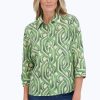 Women Foxcroft Tops | Hampton No Iron Watercolor Braid Shirt Green Watercolor Braid