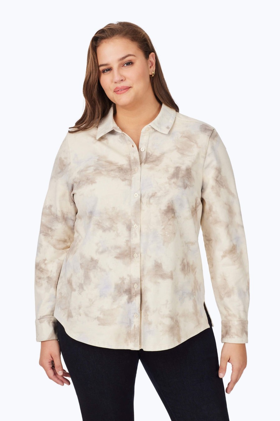 Women Foxcroft Tops | Zoey Plus Vegetable Tie-Dye Shirt Ivory Multi Tie Dye