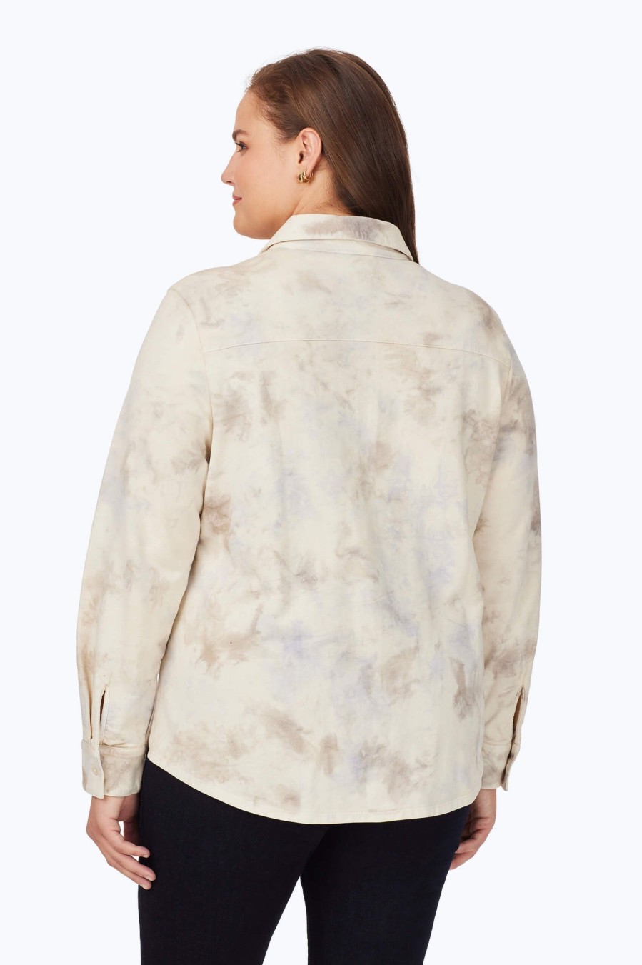 Women Foxcroft Tops | Zoey Plus Vegetable Tie-Dye Shirt Ivory Multi Tie Dye