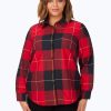 Women Foxcroft Tops | Rhea Plus Non-Iron Exploded Plaid Shirt Black/Red Exploded Plaid