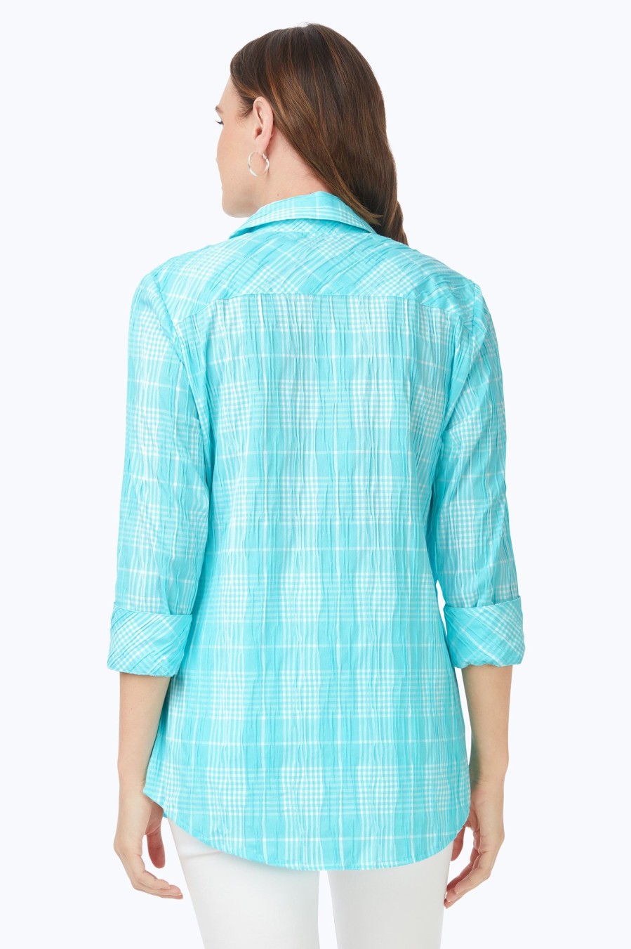 Women Foxcroft Tops | Faith Beach Plaid Crinkle Tunic