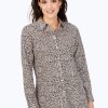 Women Foxcroft Tops | Luxe Leopard Non-Iron Tunic Dark Chocolate Luxe Leopard