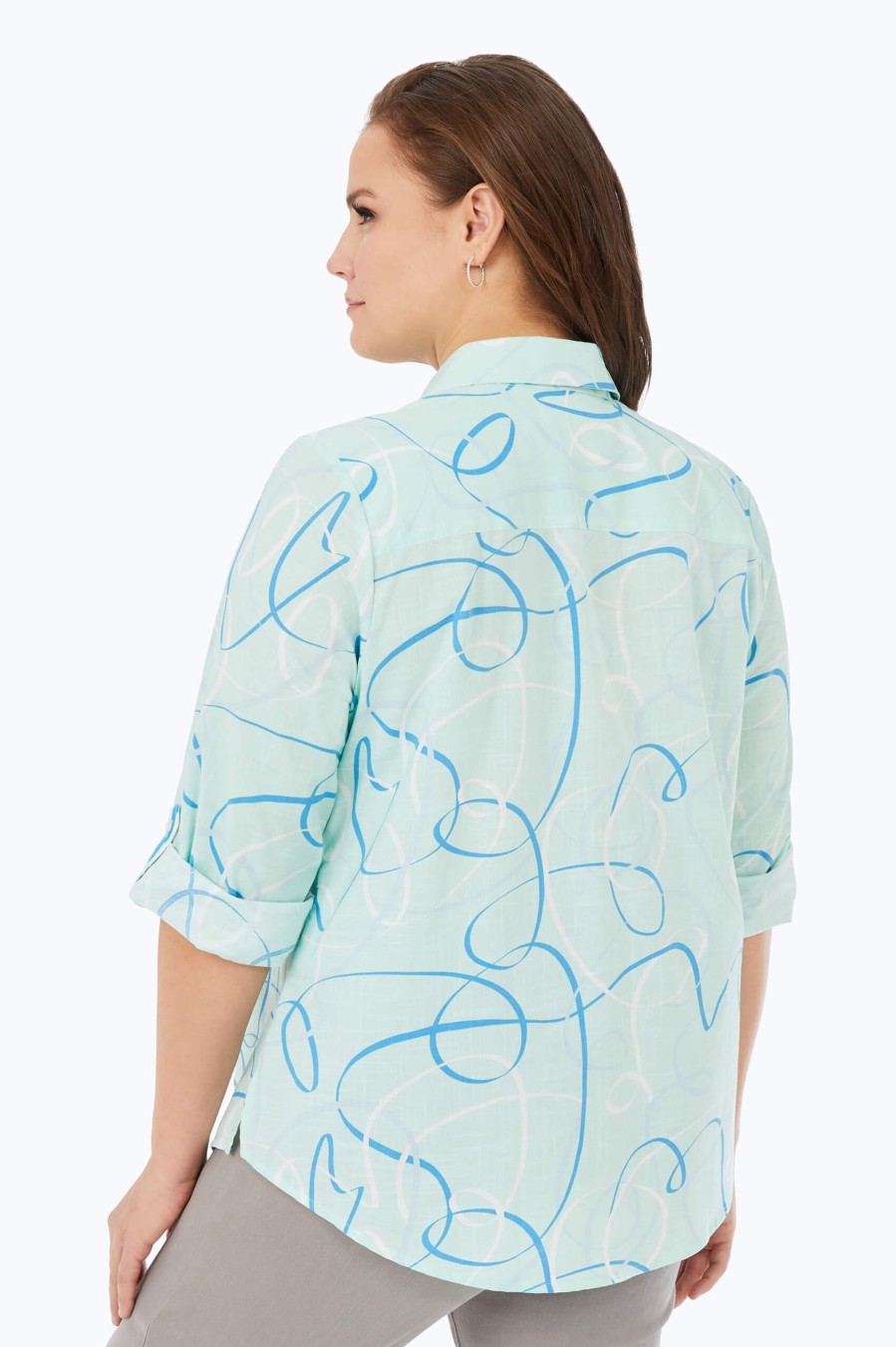 Women Foxcroft Tops | Zoey Plus Non-Iron Sun Swirls Shirt Sea Mist Sun Swirls