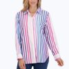 Women Foxcroft Tops | Boyfriend Pinpoint No Iron Ombre Stripe Tunic Ombre Multi Pinpoint Stripe