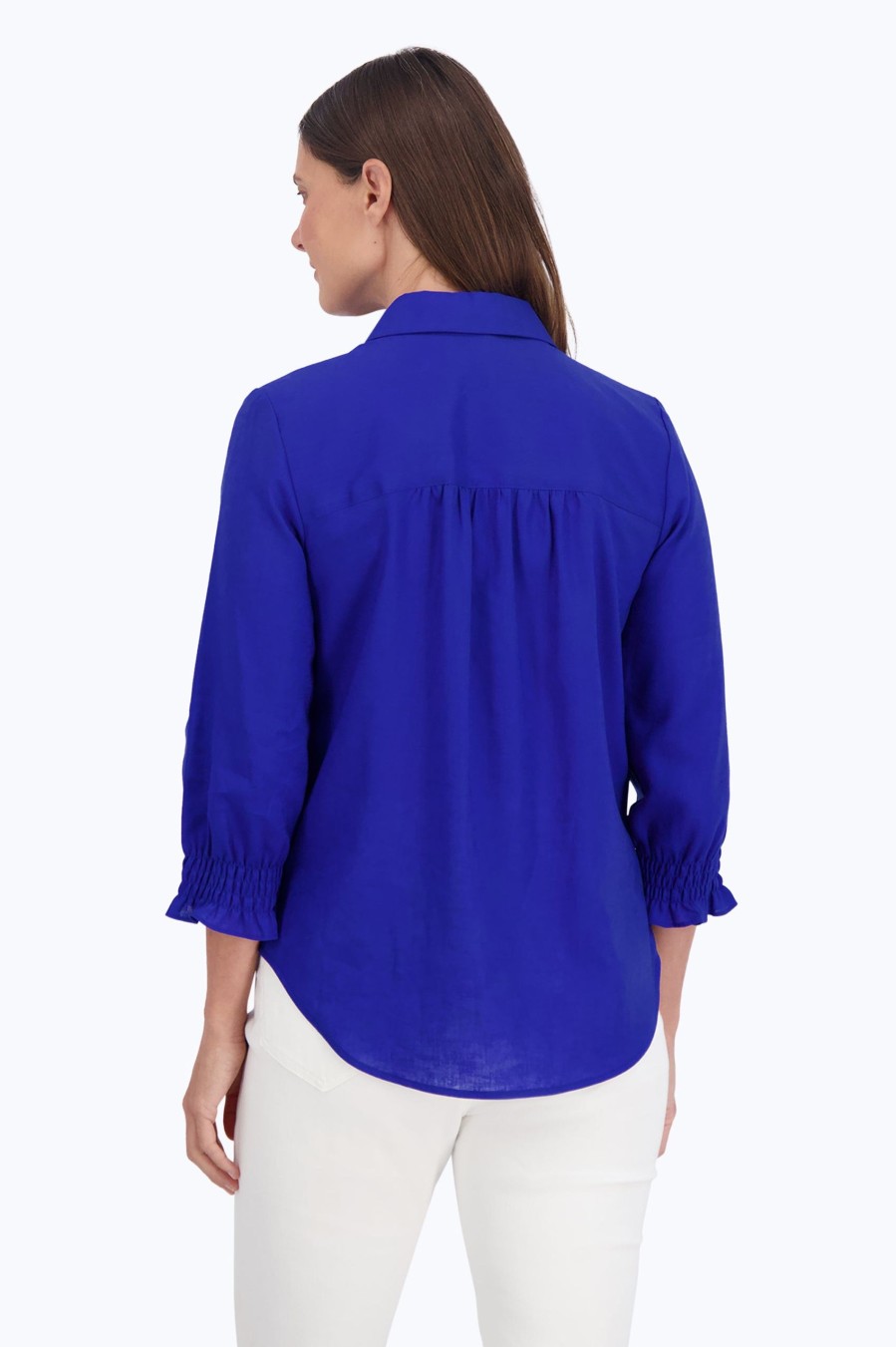 Women Foxcroft Tops | Olivia Easy Care Solid Linen Shirt