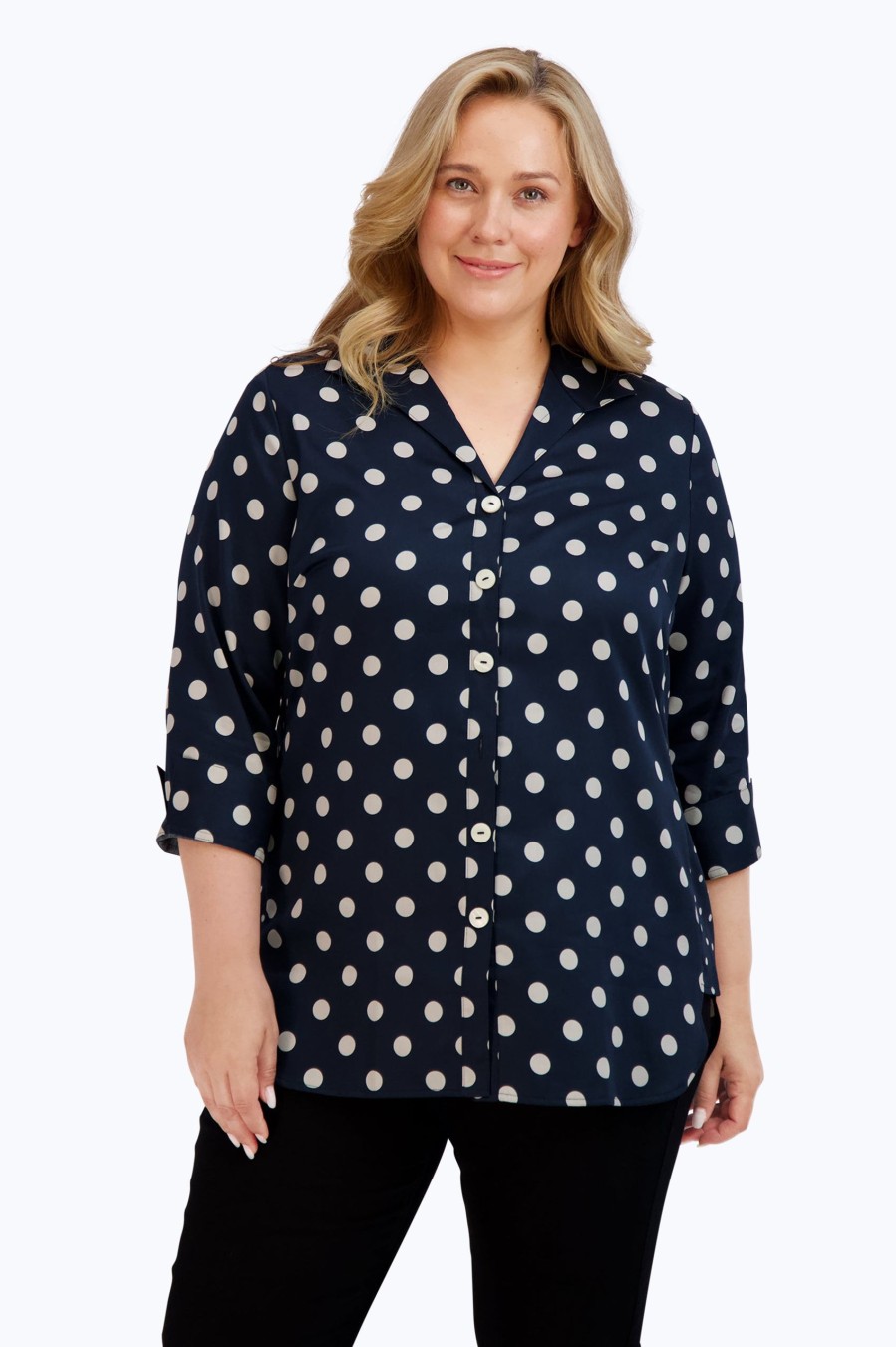 Women Foxcroft Tops | Pandora Plus Non-Iron Coin Dot Tunic Black Coin Dot