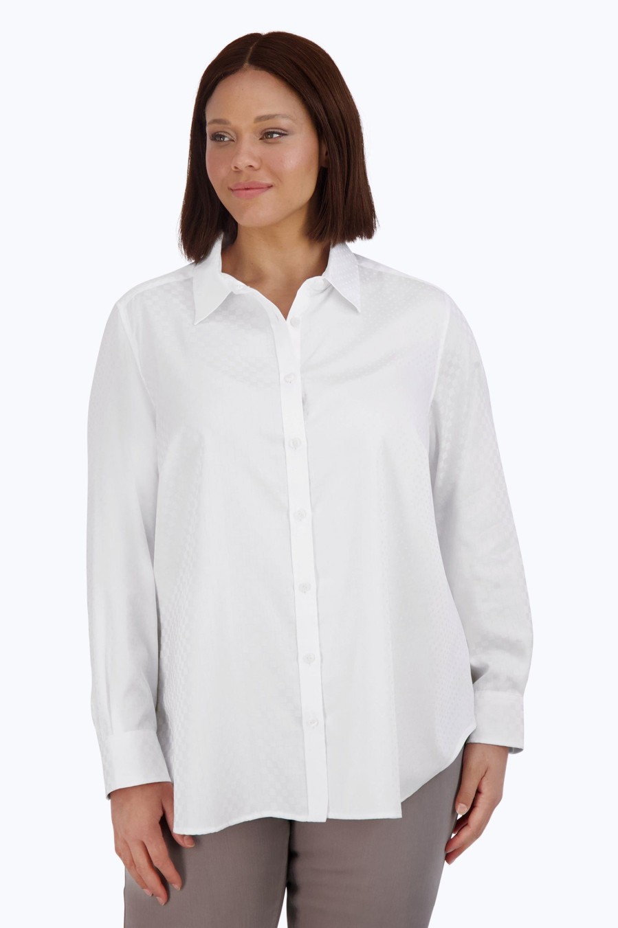 Women Foxcroft Tops | Boyfriend Plus No Iron Multi Check Jacquard Tunic White Multi Check