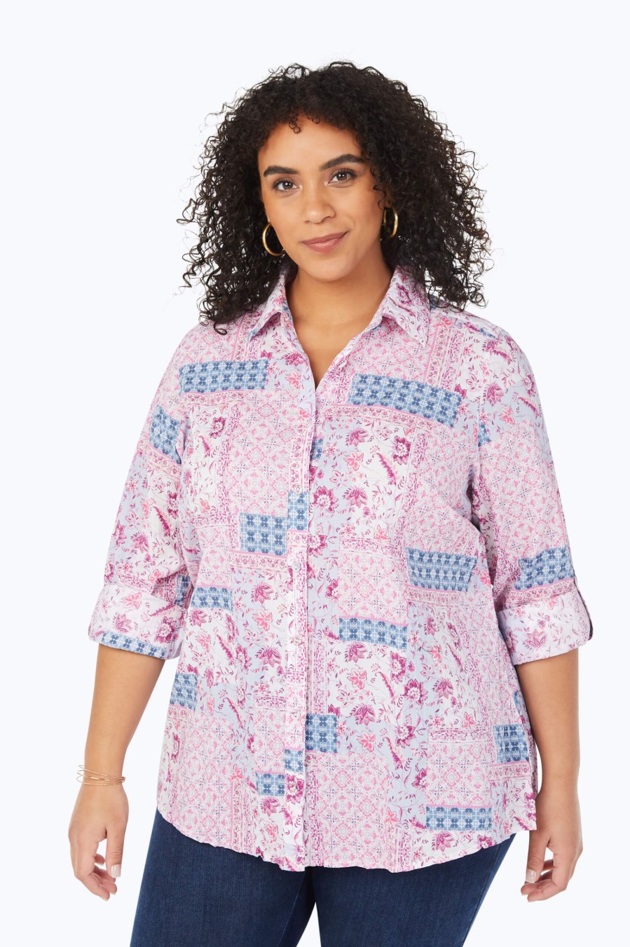 Women Foxcroft Tops | Zoey Plus Boho Bloom Shirt Rose Blossom Boho Bloom