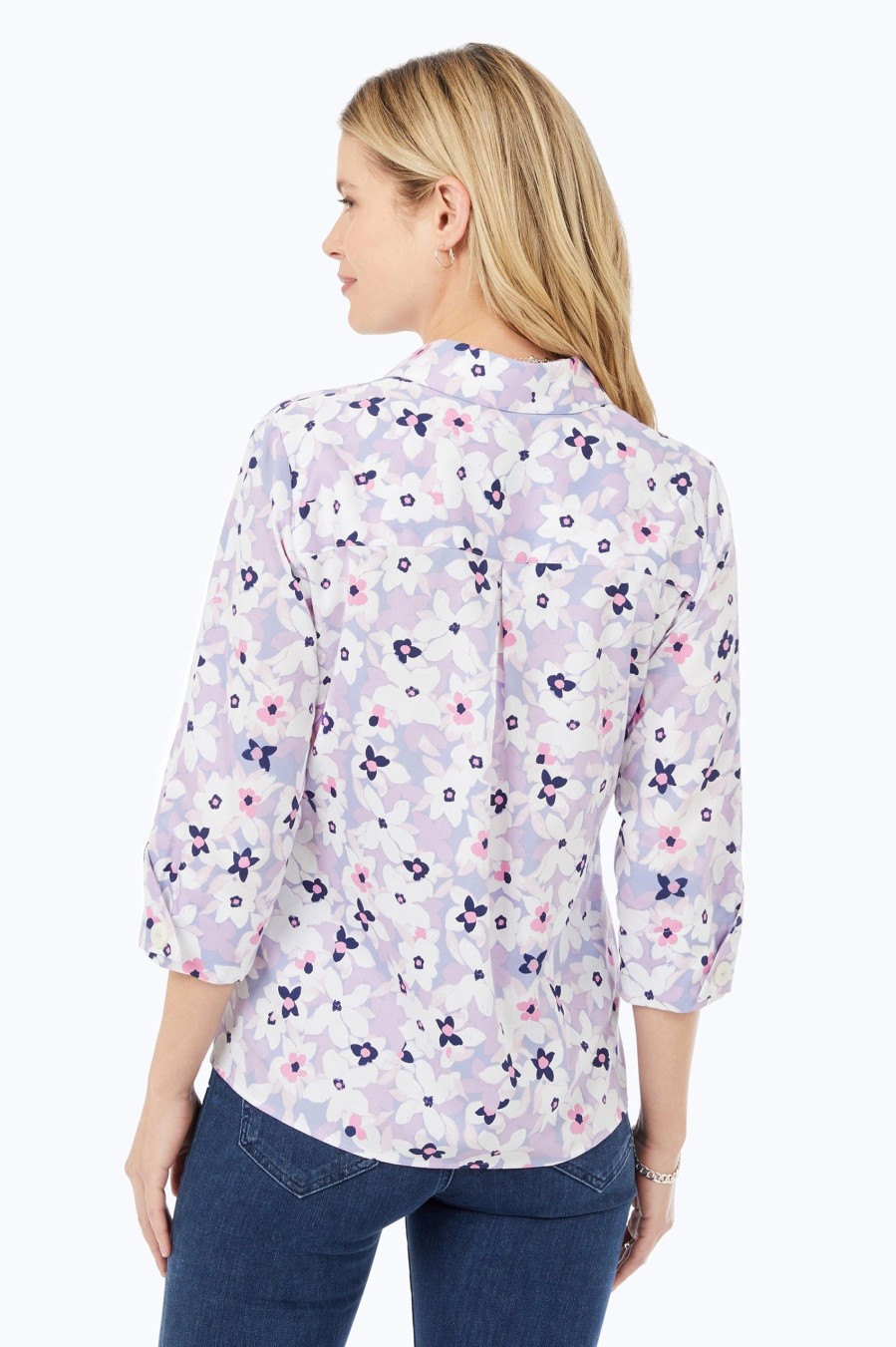 Women Foxcroft Tops | Charlotte Non-Iron Blush Blossoms Shirt Lilac Blush Blossoms