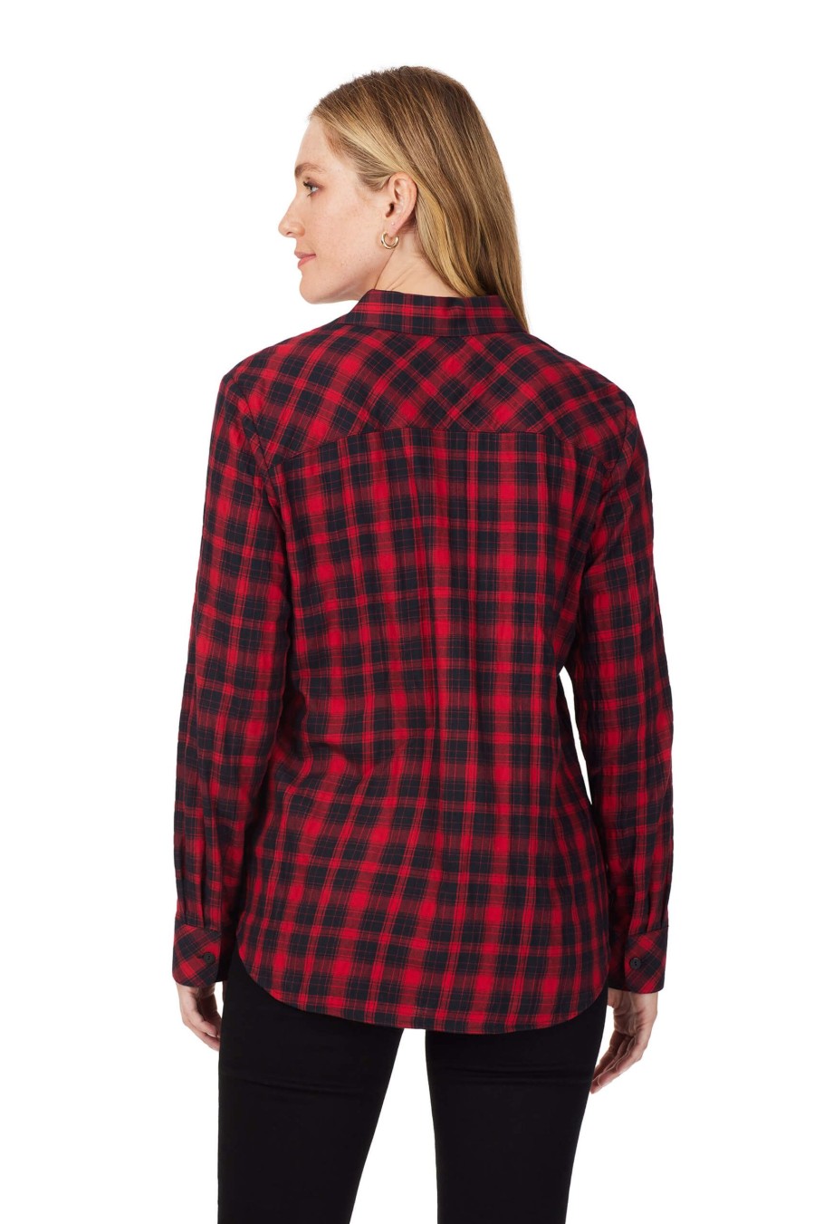 Women Foxcroft Tops | Rhea Brushed Scotch Plaid Shirt Black Red Scotch Plaid