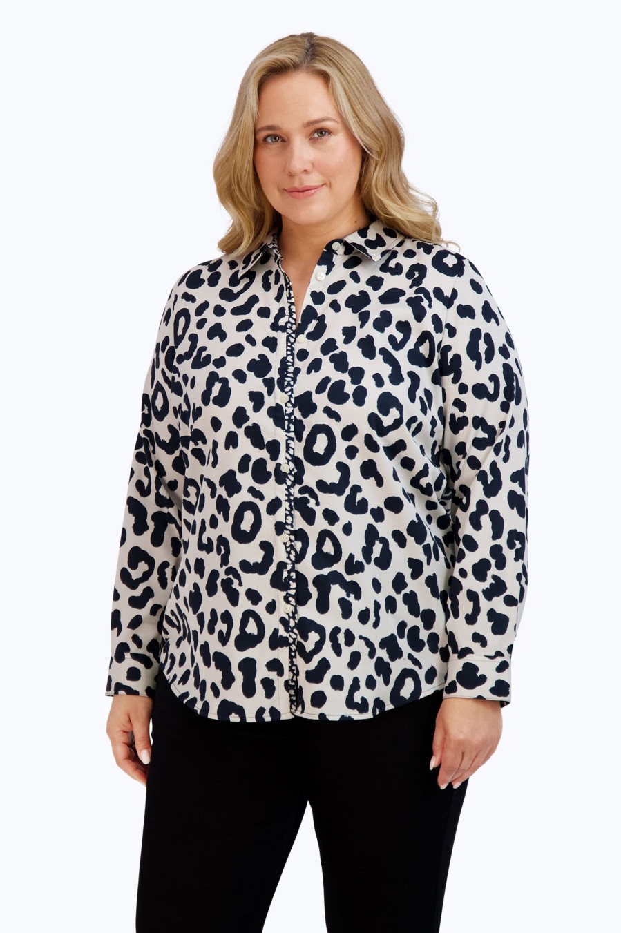 Women Foxcroft Tops | Charlie Plus No Iron Cheetah Shirt Black Cheetah