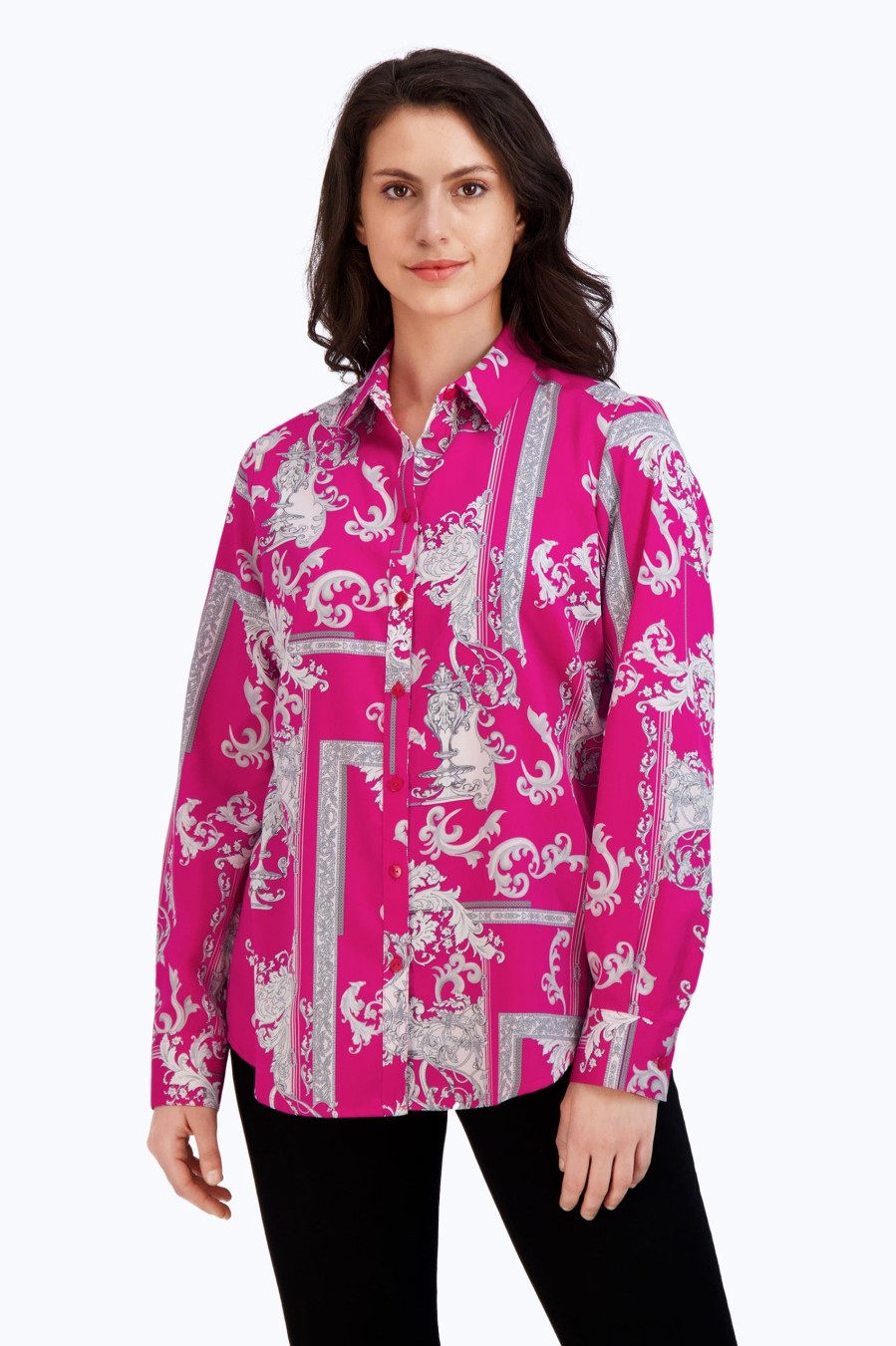 Women Foxcroft Tops | Zoey No Iron Baroque Shirt Azalea Baroque Print