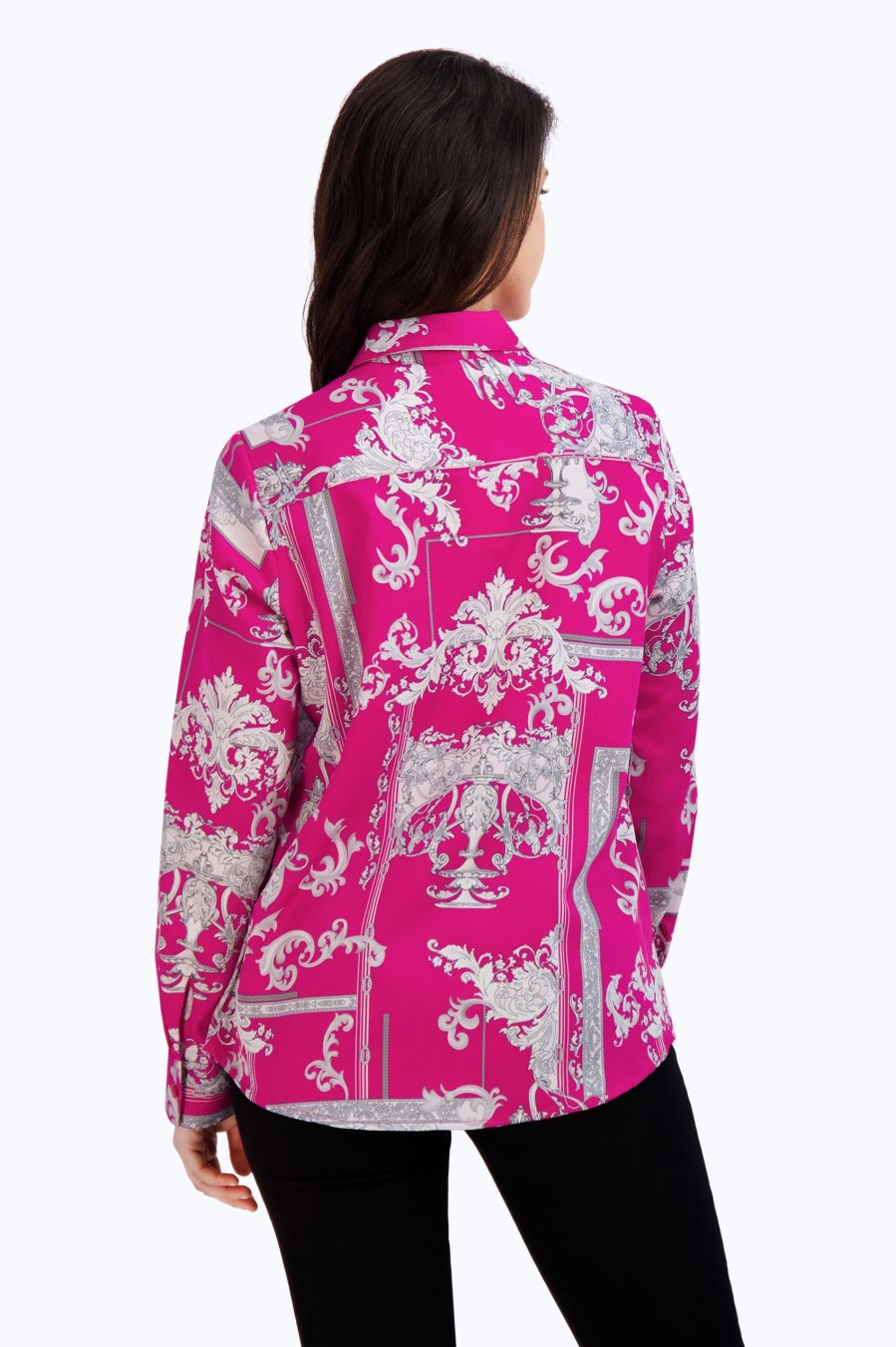 Women Foxcroft Tops | Zoey No Iron Baroque Shirt Azalea Baroque Print