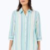 Women Foxcroft Tops | Thea Oasis Stripe Shirt Sea Mist Oasis Stripe